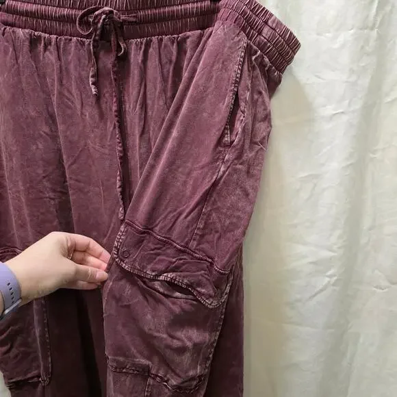 Torrid maroon acid wash cargo lounge pants elastic waistband drawstring size 2S - Picture 4 of 12